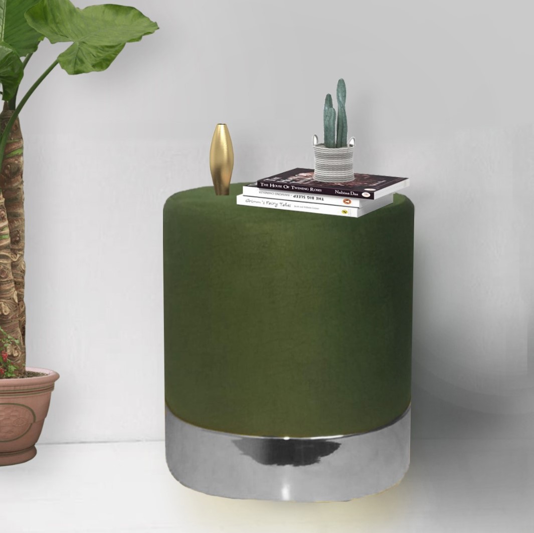 zem pouf rotondo verde con base argento (5)