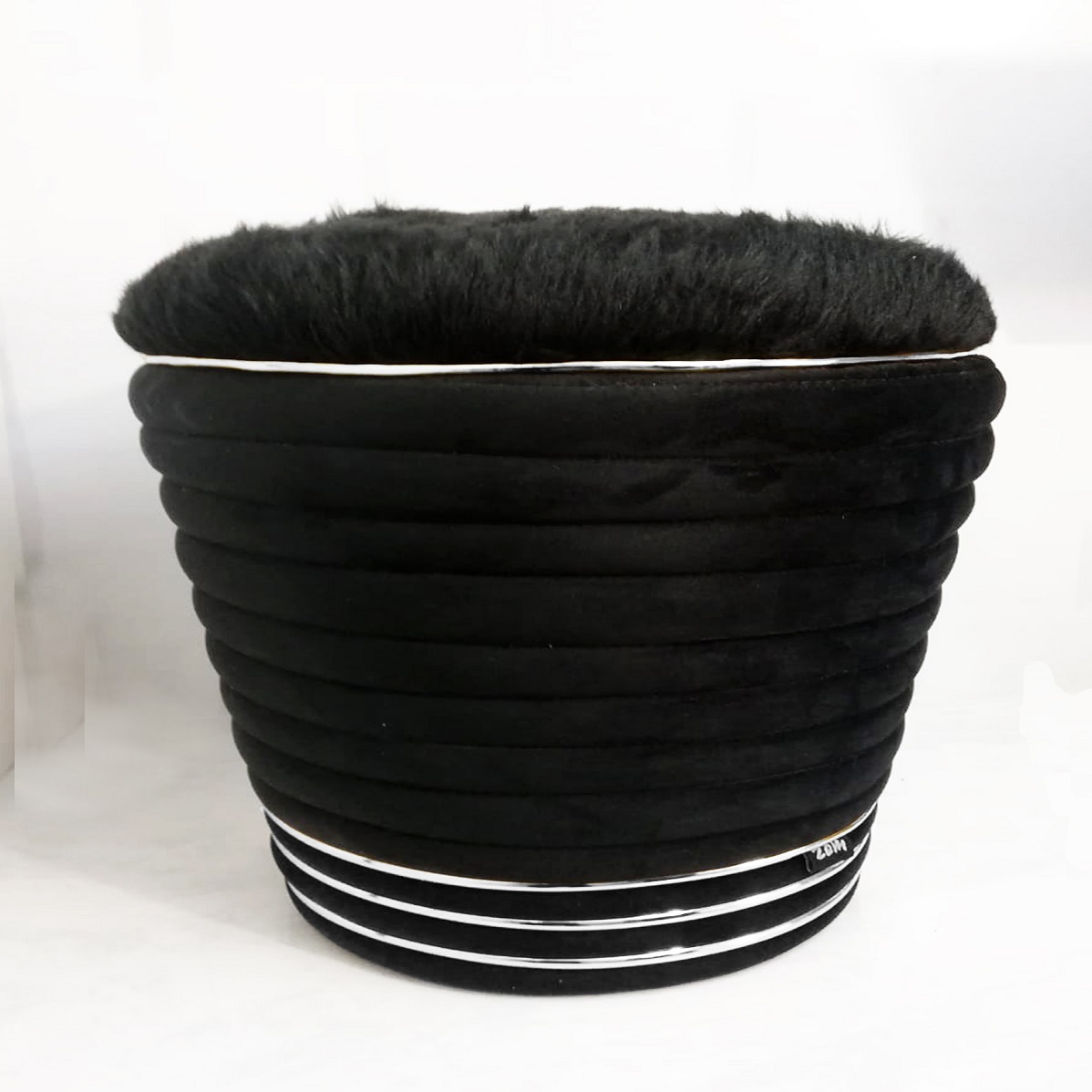 ECHE HOME - ZEM LUNGE FINE POUF/SGABELLO IN VELLUTO NERO-ARGENTO