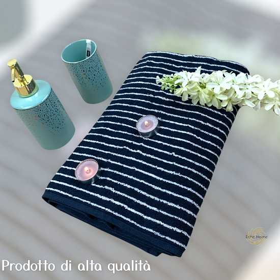 ECHE HOME TELO DOCCIA 70X140 CM IN SPUGNA DI PURO COTONE 500 GR/MQ BLU /BIANCO